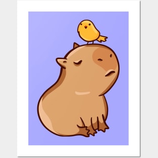 Capybara with a bird Posters and Art